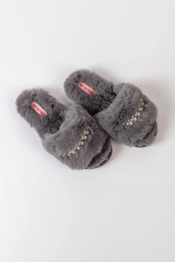 Boxed Embellished Slippers In Grey