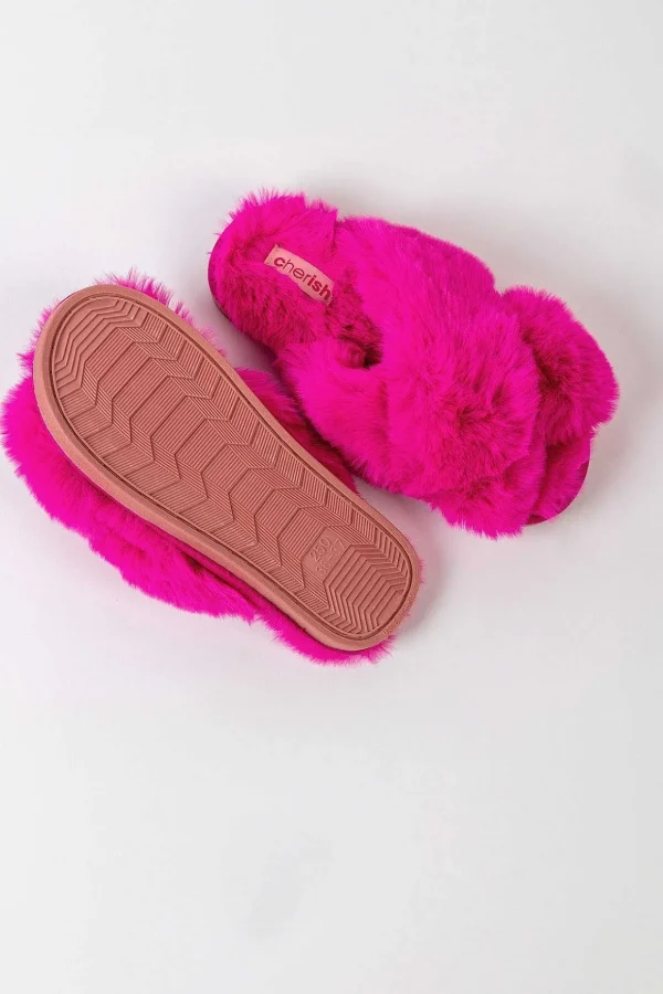 Boxed Faux Fur Quilted Slippers In Pink