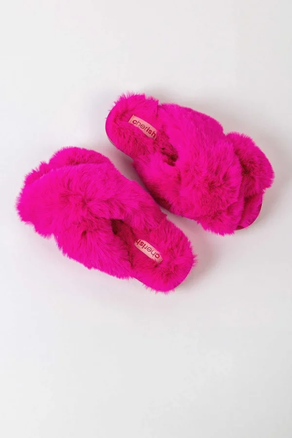 Boxed Faux Fur Quilted Slippers In Pink