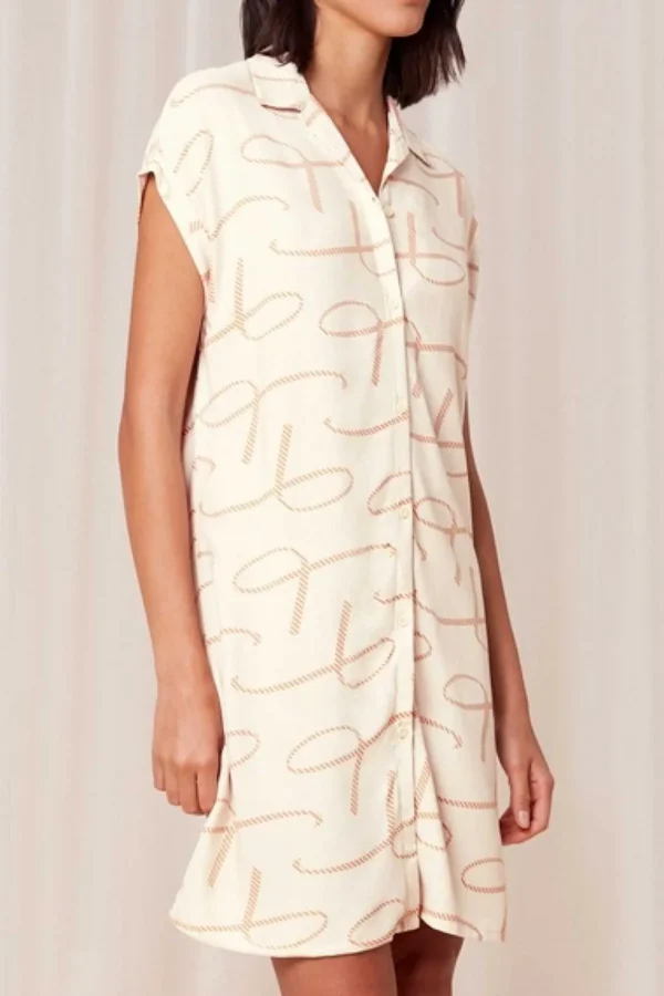 Boyfriend Fit Nightdress In Beige Print