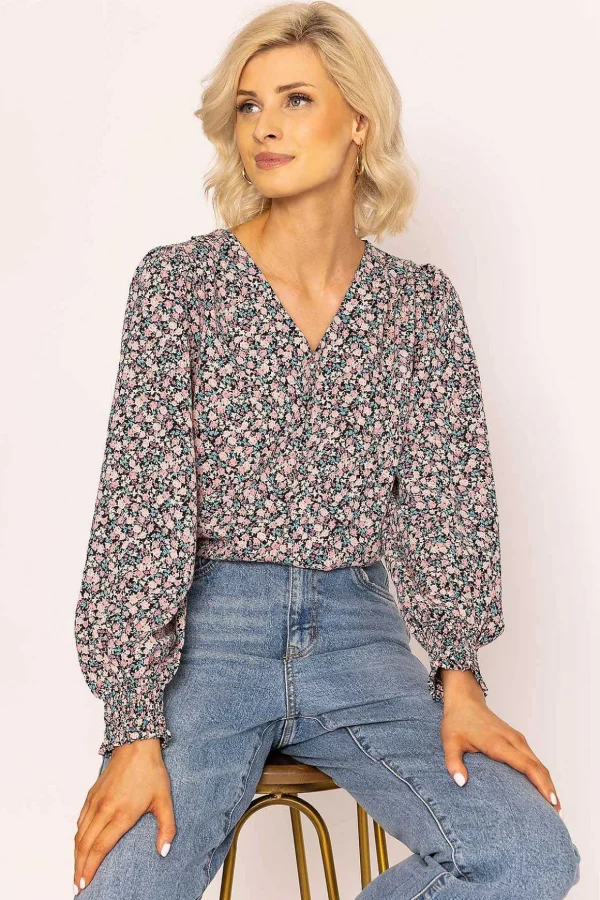 Button Blouse In Pink Print