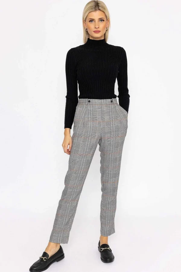 Button Detail Tailored Pant In Check Print