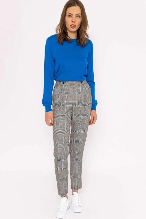 Button Detail Tailored Pant In Check Print