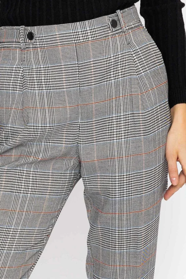 Button Detail Tailored Pant In Check Print