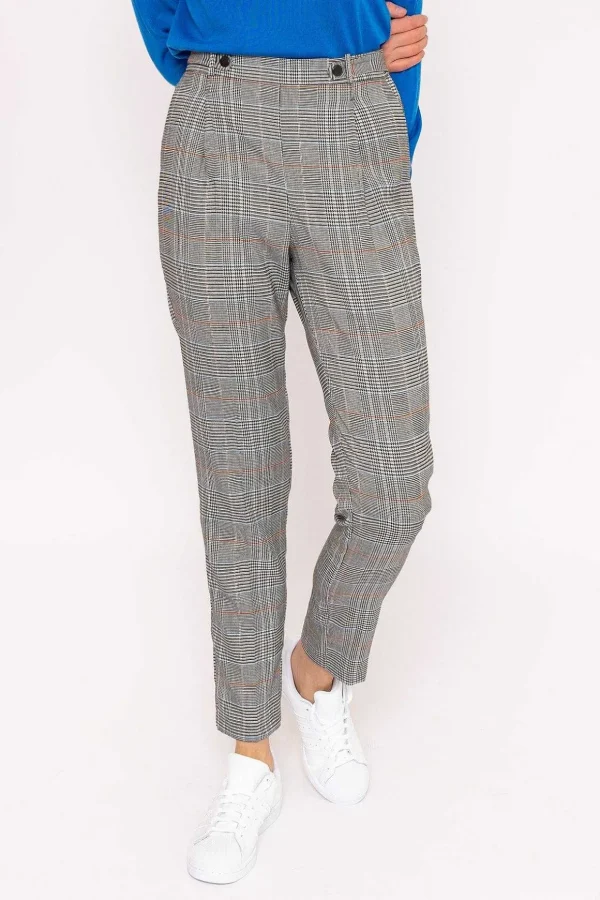 Button Detail Tailored Pant In Check Print