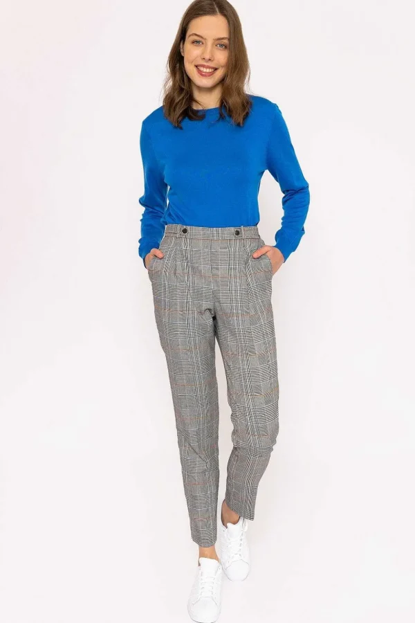 Button Detail Tailored Pant In Check Print