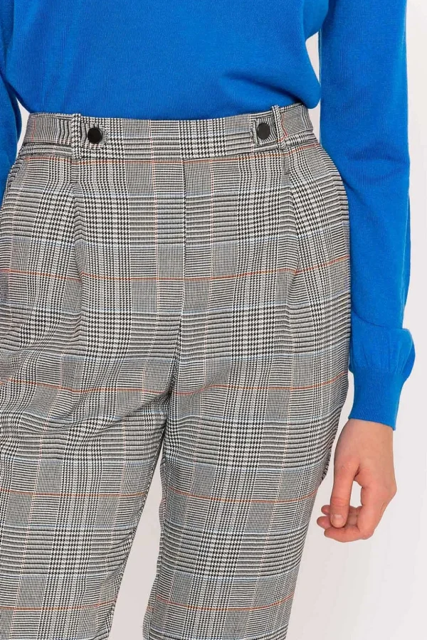 Button Detail Tailored Pant In Check Print