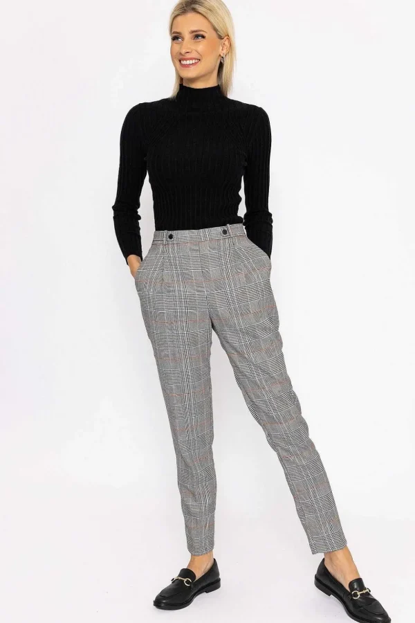 Button Detail Tailored Pant In Check Print