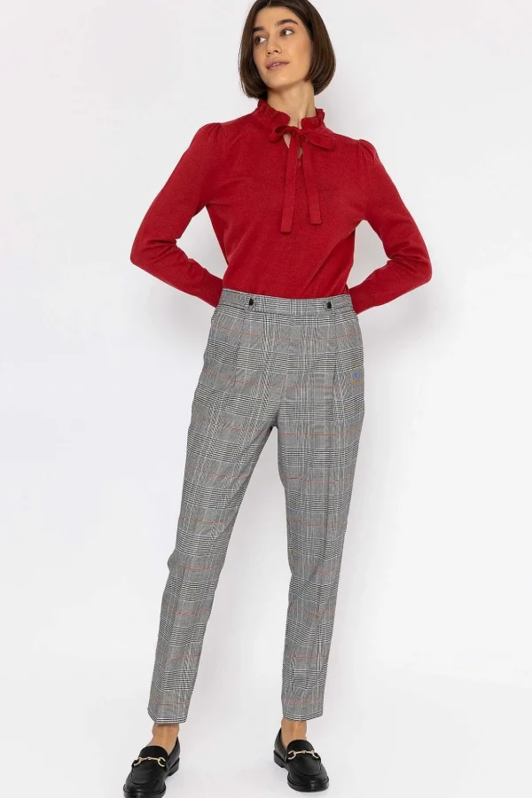 Button Detail Tailored Pant In Check Print