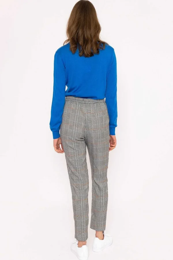 Button Detail Tailored Pant In Check Print