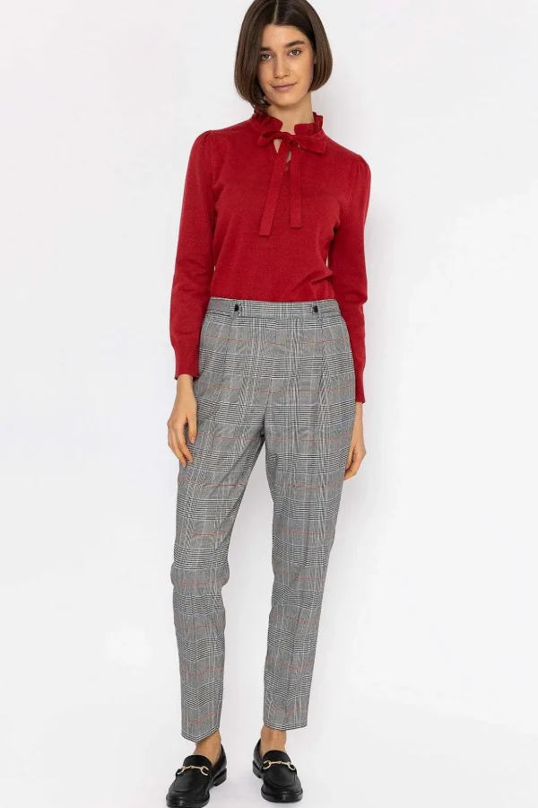 Button Detail Tailored Pant In Check Print