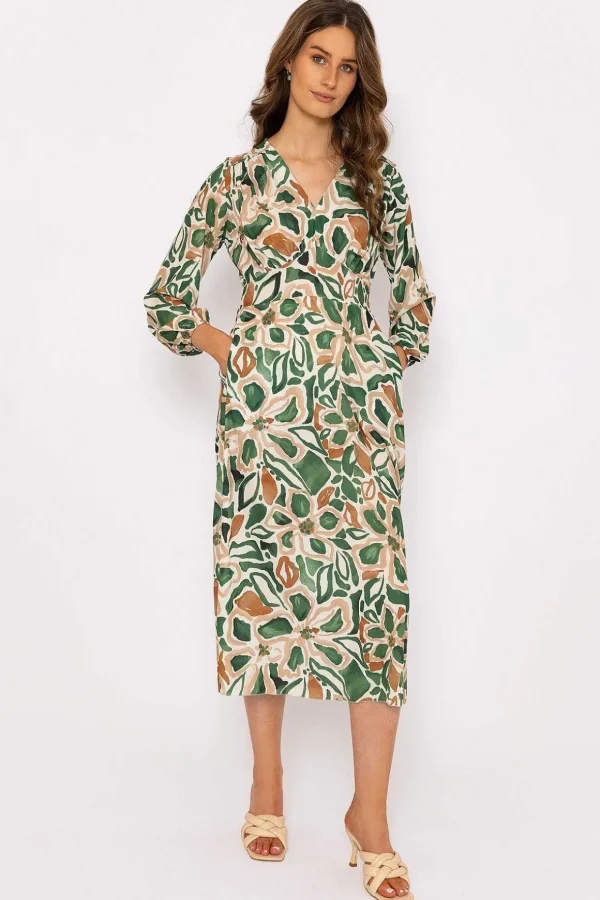 Cliodhna Green Printed Midi Dress