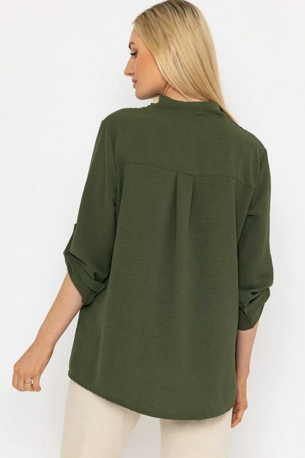 Collarless Shirt In Khaki