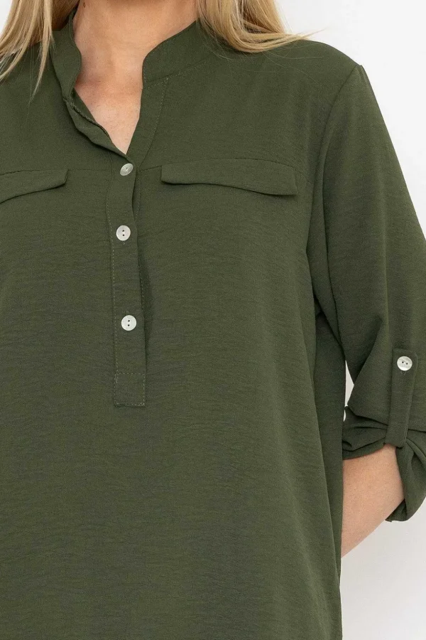 Collarless Shirt In Khaki