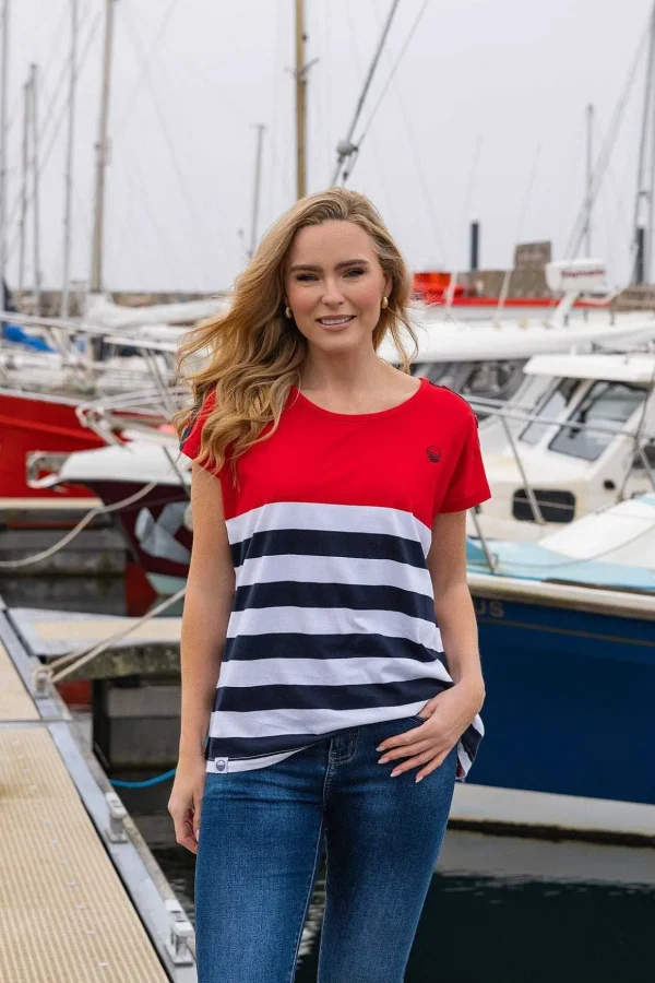 Colour Block Stripe T-Shirt In Red