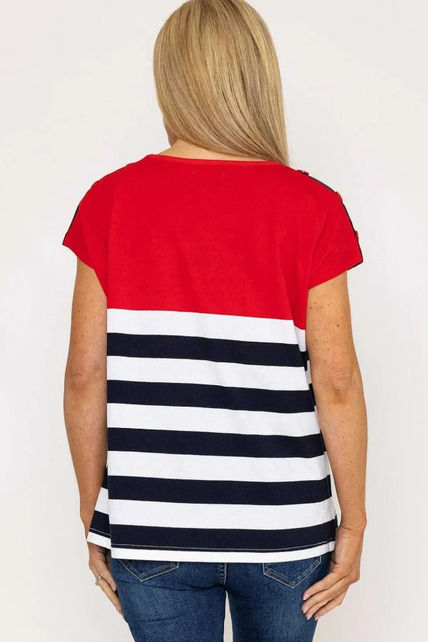 Colour Block Stripe T-Shirt In Red