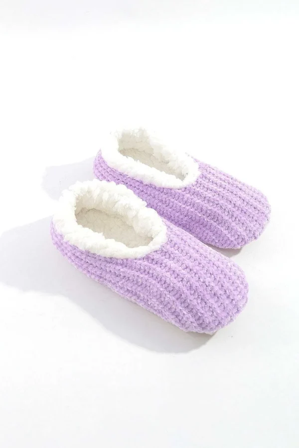 Cosy Knit Slipper Socks In Lilac