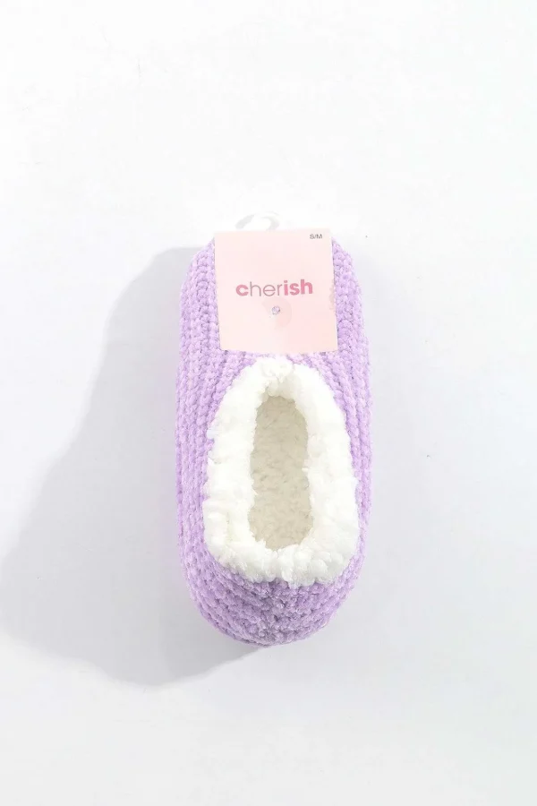 Cosy Knit Slipper Socks In Lilac