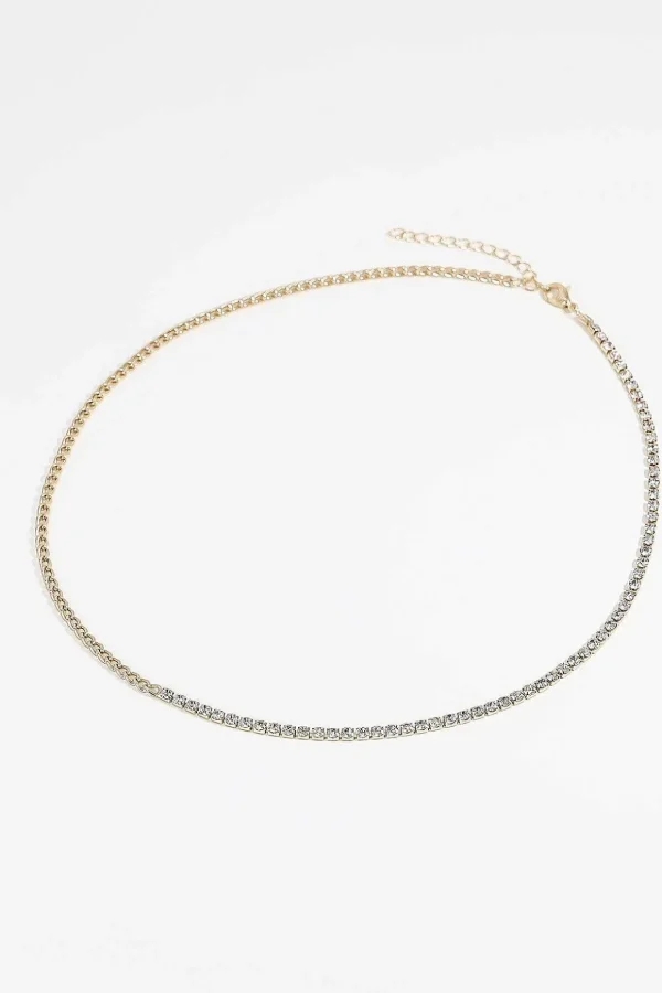 Curb And Diamante Necklace In Gold