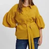 Curve - 3/4 Length Sleeve Blouse In Gold