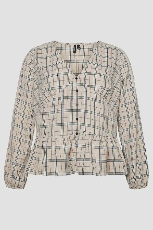 Curve - Long Sleeve Blouse In Check