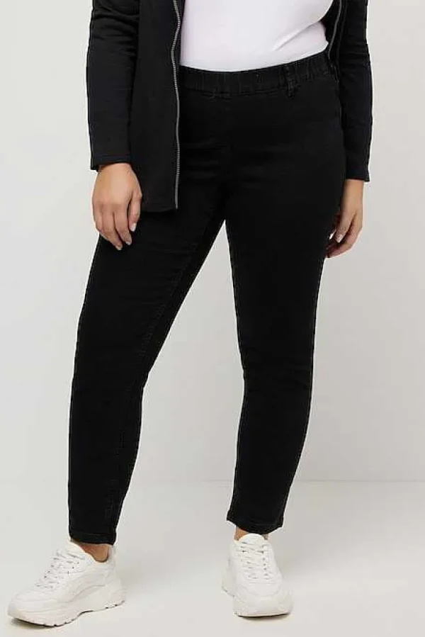 Denim Look Elastic Jeggings In Black