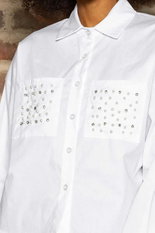 Embellished Short Shirt In White