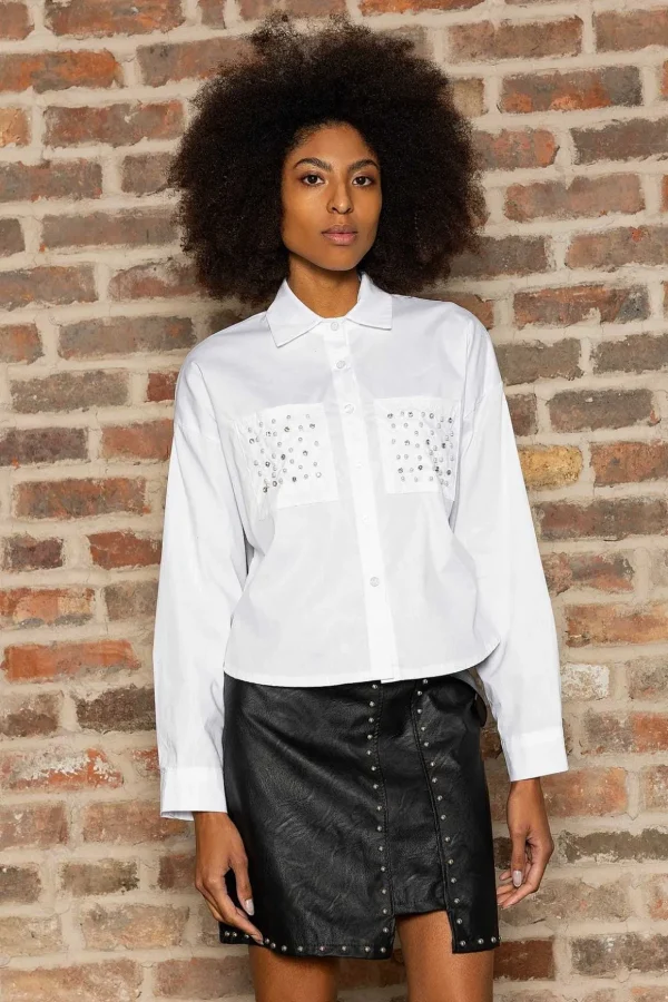 Embellished Short Shirt In White