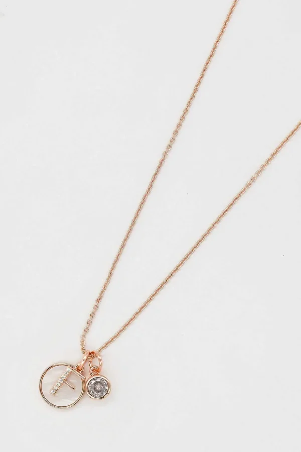 F Initial Necklace In Rose Gold