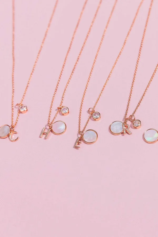 F Initial Necklace In Rose Gold