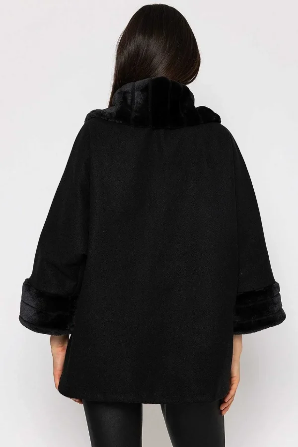 Faux Fur Trim Jacket In Black