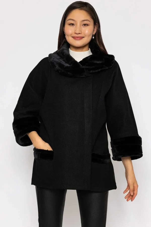 Faux Fur Trim Jacket In Black