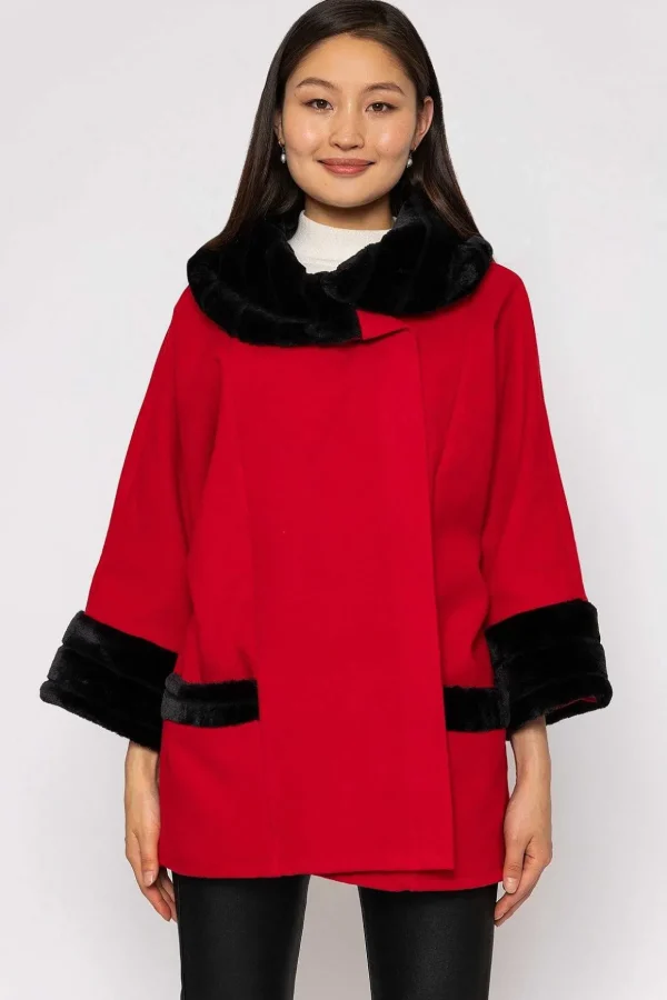 Faux Fur Trim Jacket In Red