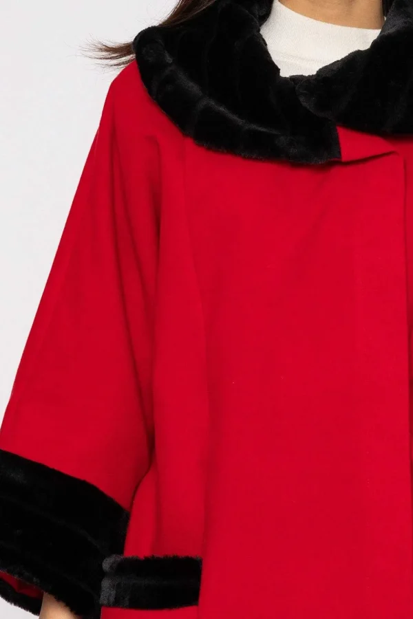 Faux Fur Trim Jacket In Red