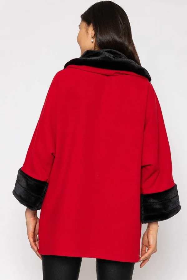 Faux Fur Trim Jacket In Red