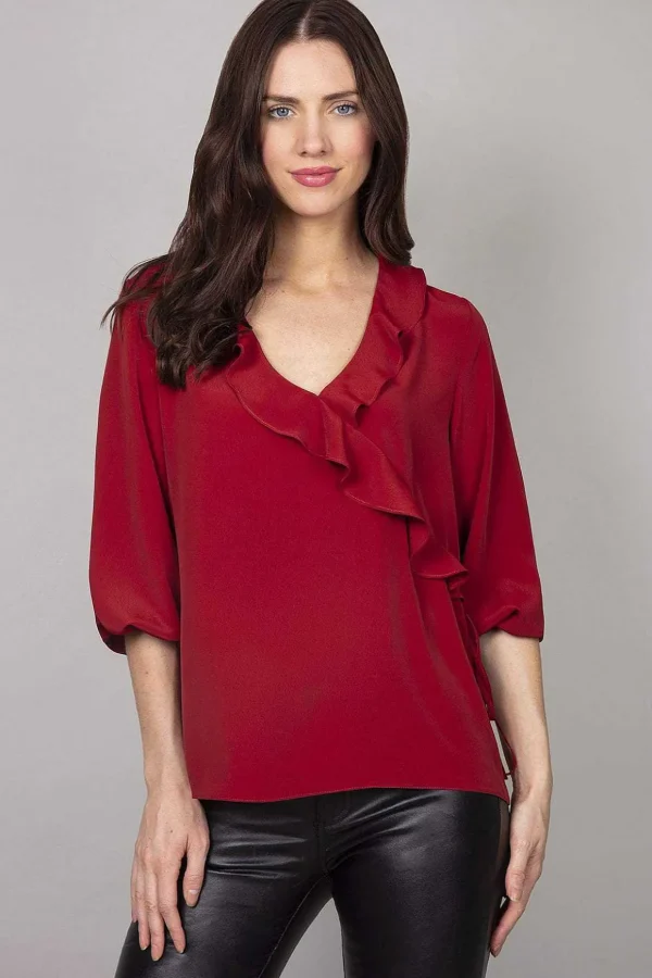 Frill Blouse In Burgundy