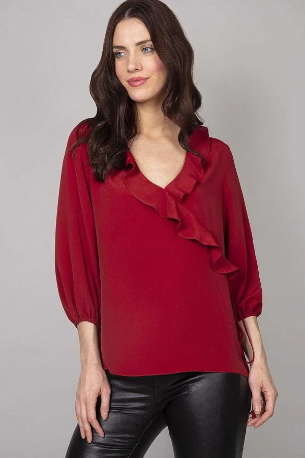 Frill Blouse In Burgundy