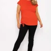 Gathered Hem Short Sleeve Top In Red