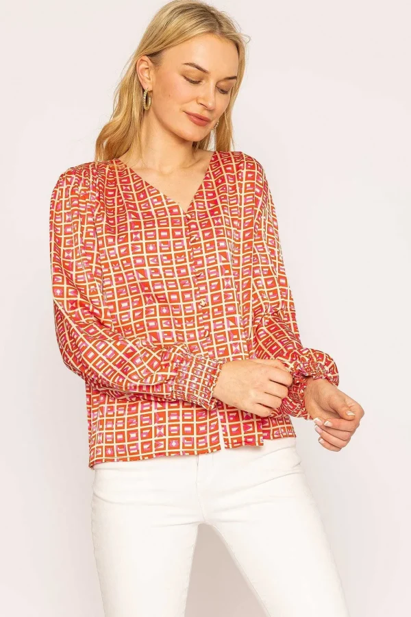 Geo Print Blouse In Red