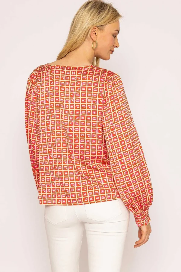 Geo Print Blouse In Red