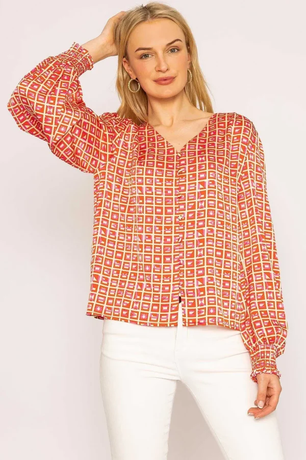 Geo Print Blouse In Red