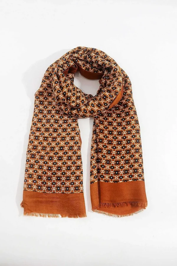 Geo Print Scarf In Brown