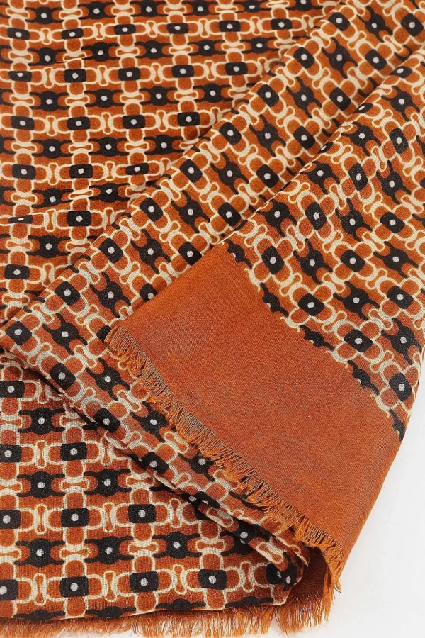 Geo Print Scarf In Brown