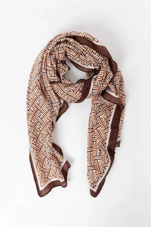 Geo Print Scarf In Coffee