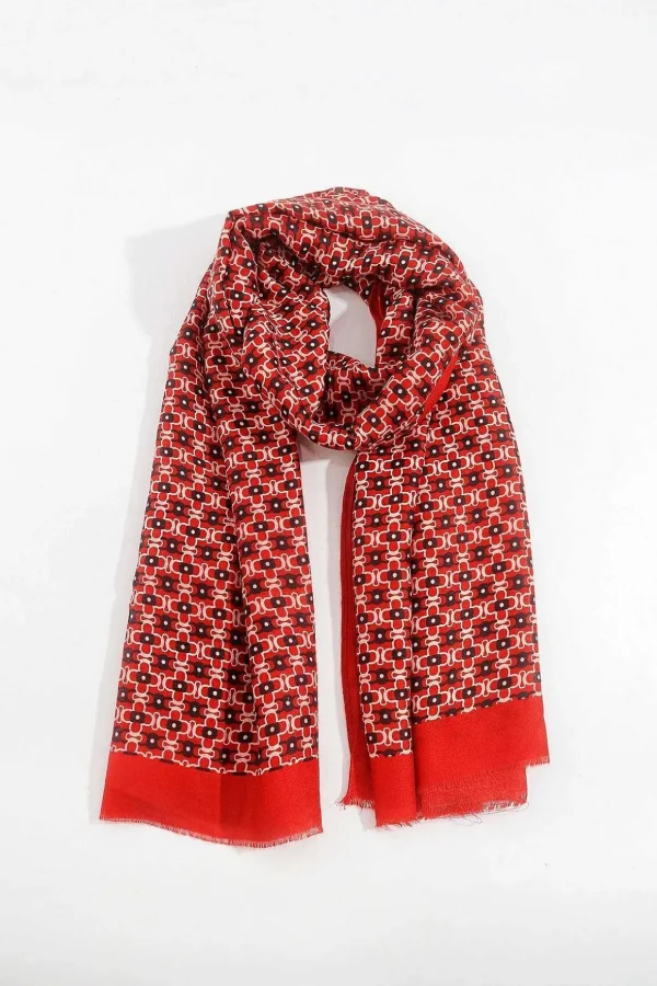 Geometric Print Scarf In Red