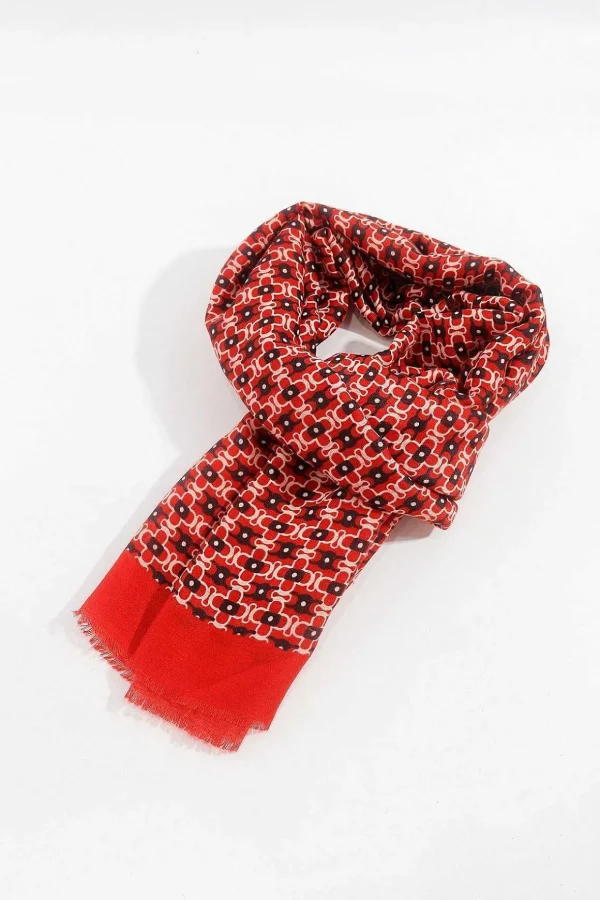 Geometric Print Scarf In Red