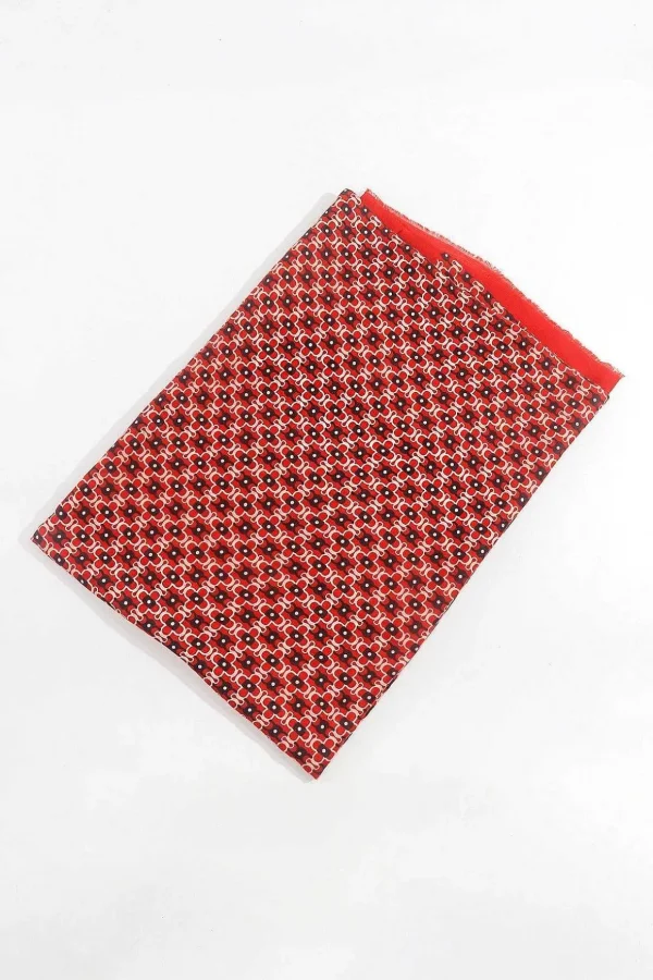 Geometric Print Scarf In Red