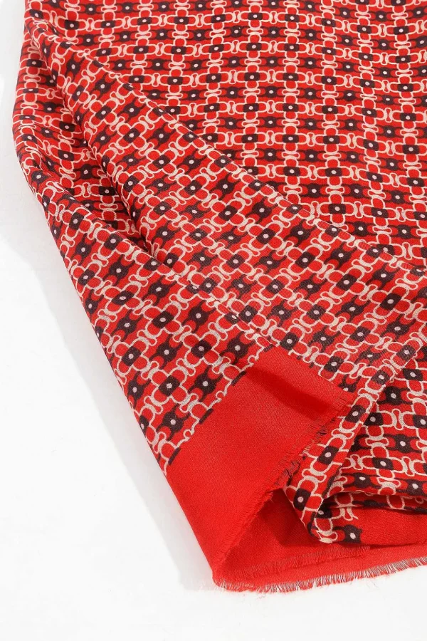 Geometric Print Scarf In Red