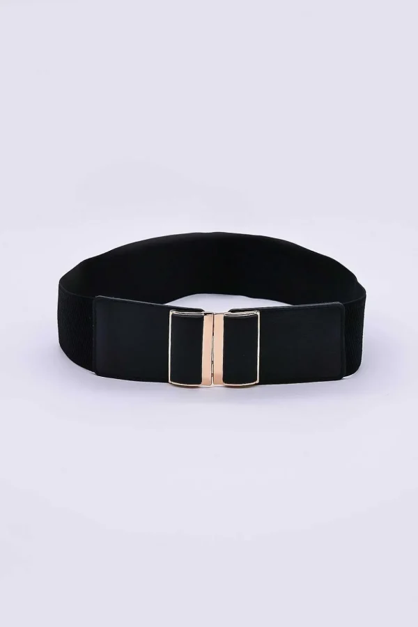 Gold Clasp Elastic Belt In Black