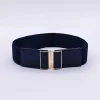 Gold Clasp Elastic Belt In Navy